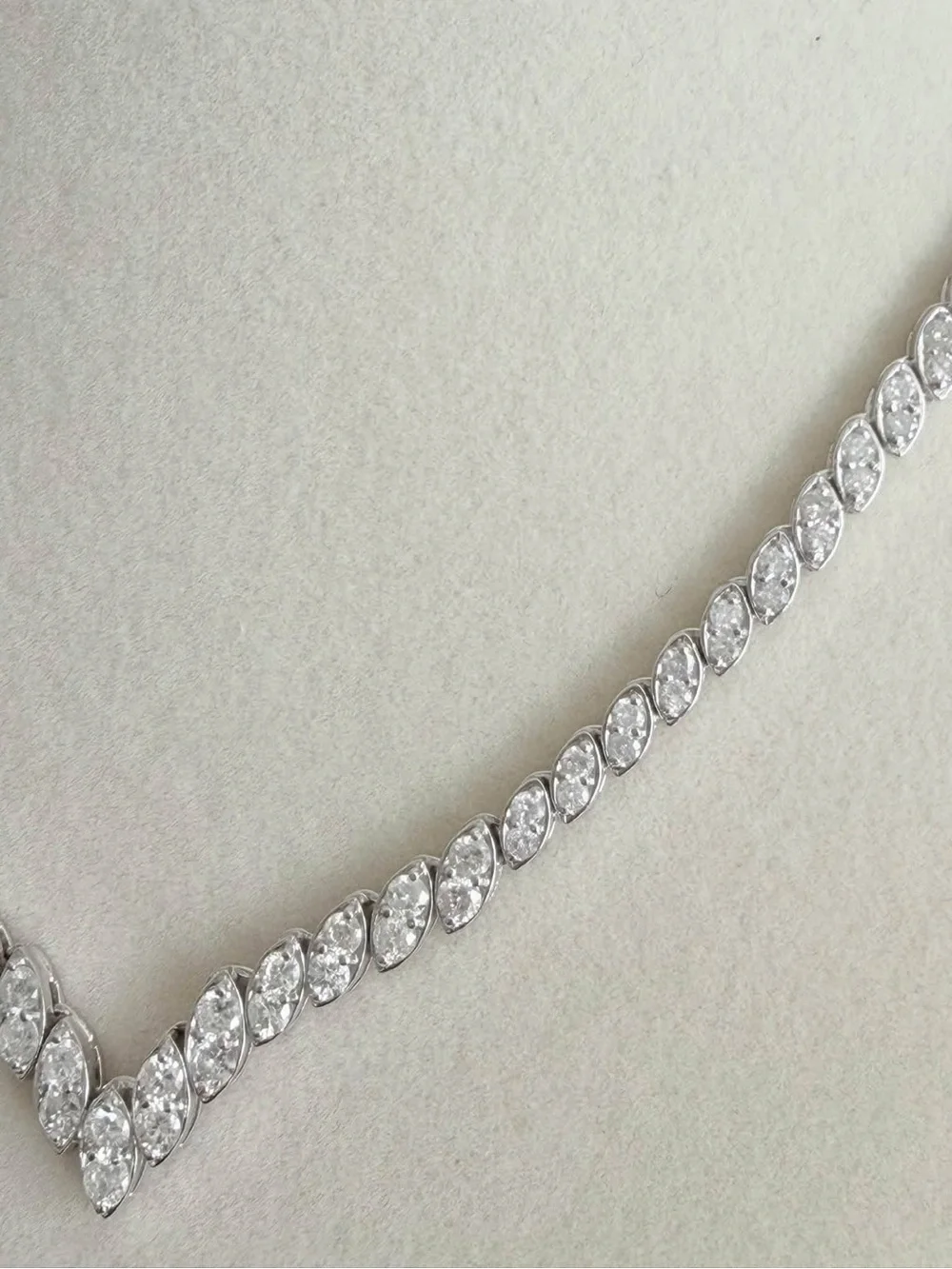 Marquise V-Front Necklace in Silver Tone with Clear Stones